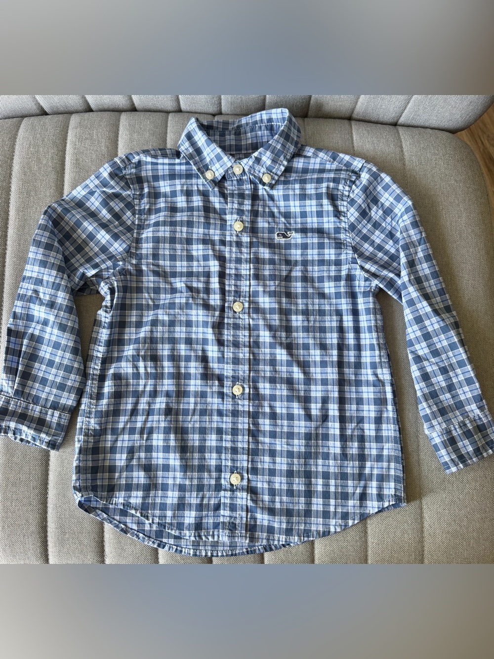 Vineyard Vines Boys Blue and White Plaid Performance Button-Down Shirt, Size 2T